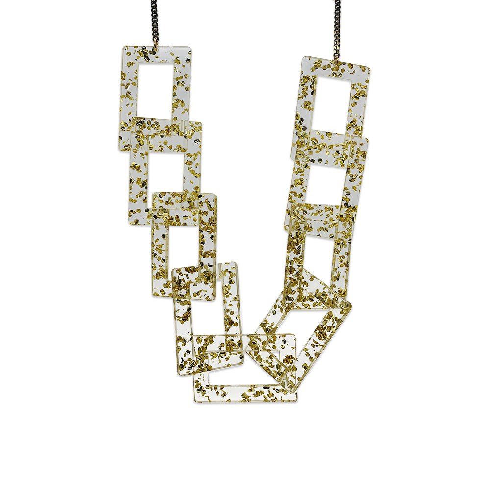Rectangle Link Necklace - Gold Fleck