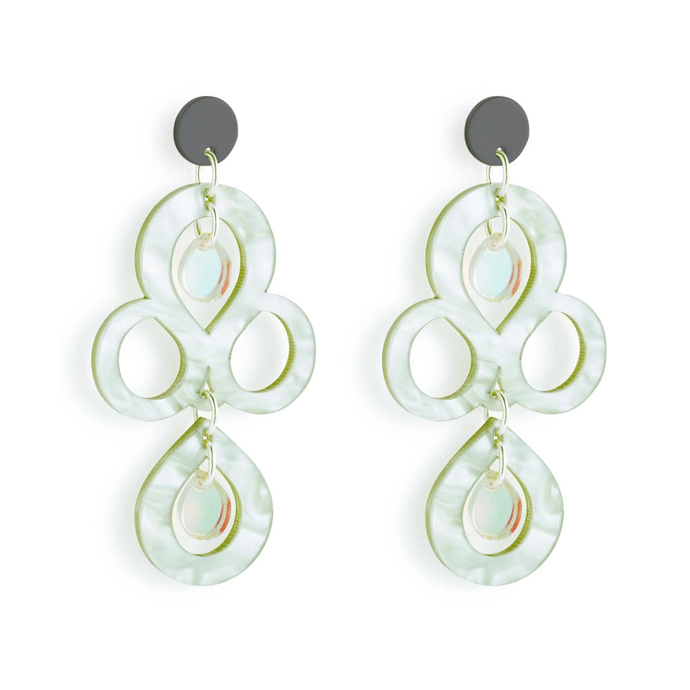 Petite Batik Earrings - Light Green & Iridescent
