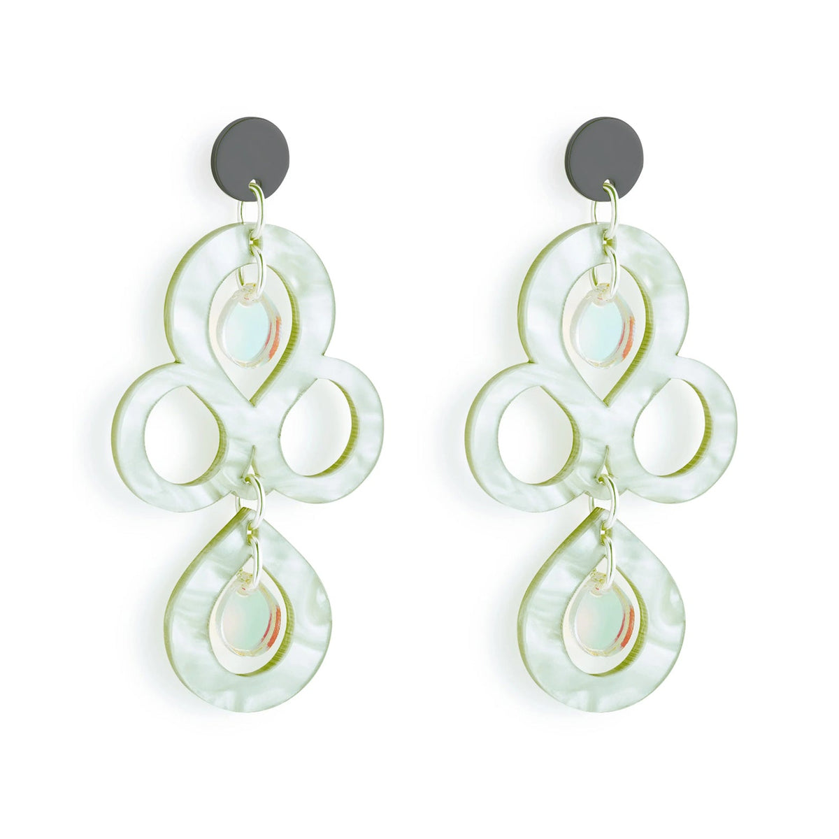 Petite Batik Earrings - Light Green & Iridescent