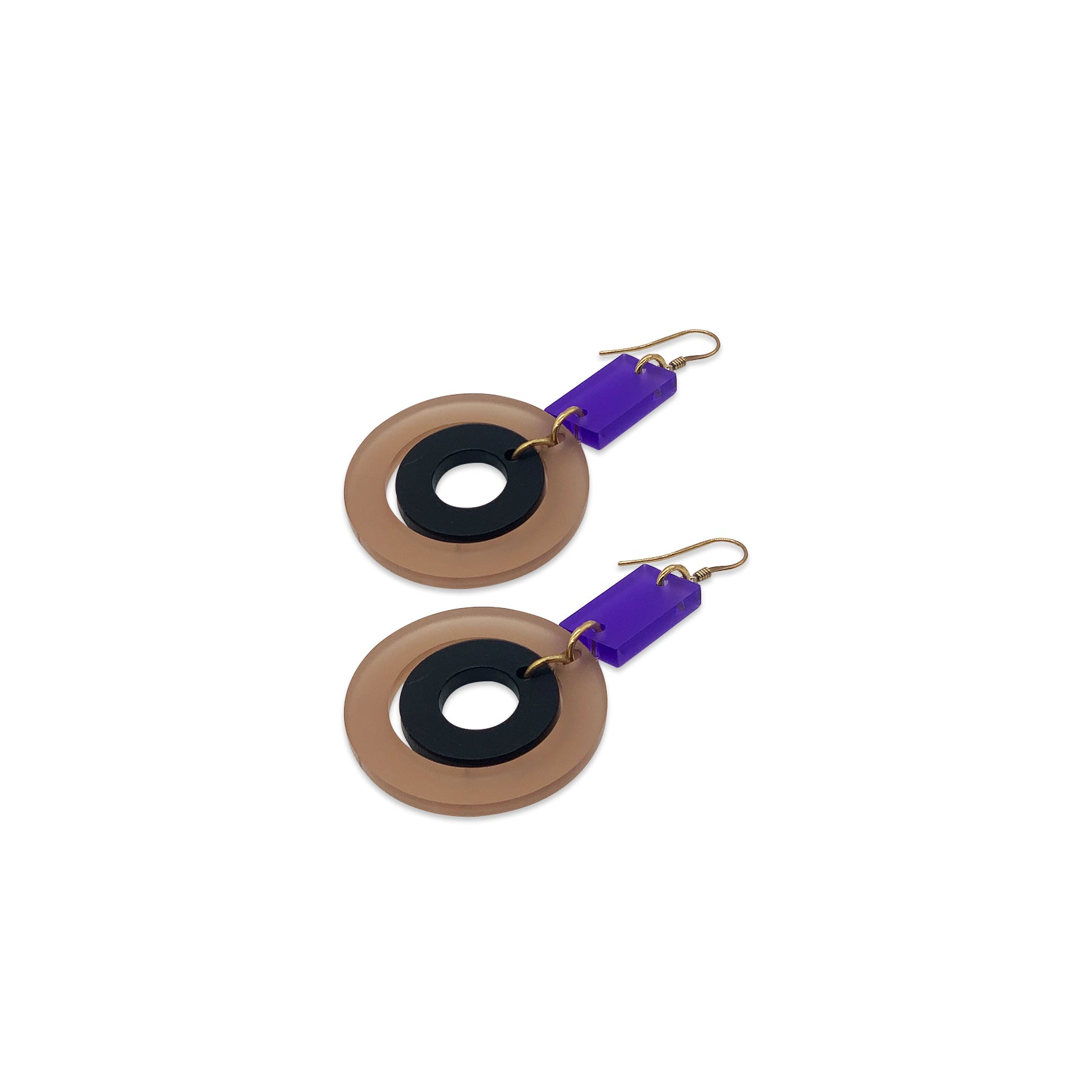 Retro Circle Drop Earrings - Purple & Champagne