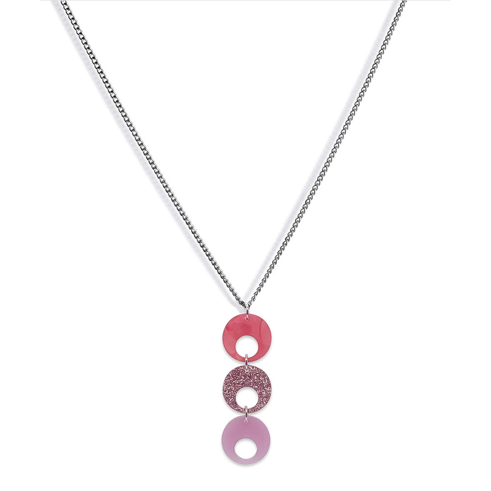 Retro Circles Pendant Necklace - Pink Mix