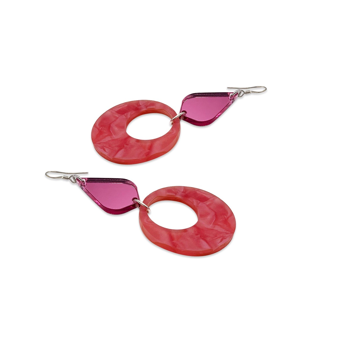 Retro Circle Earrings - Pink Mirror & Pink Pearl
