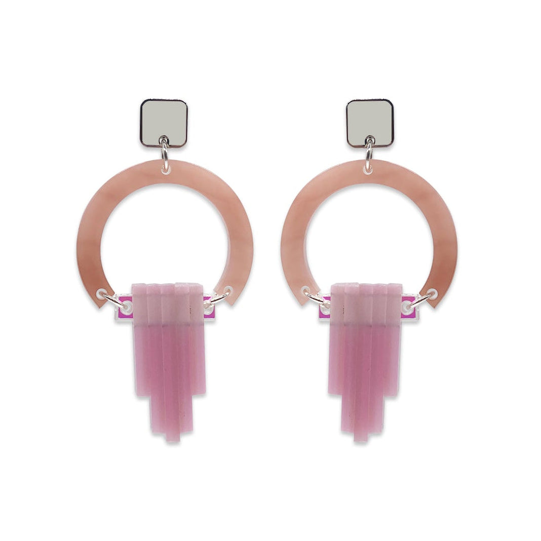 Art Deco Chandelier Earrings - Antique Rose, Iridescent & Baby Pink