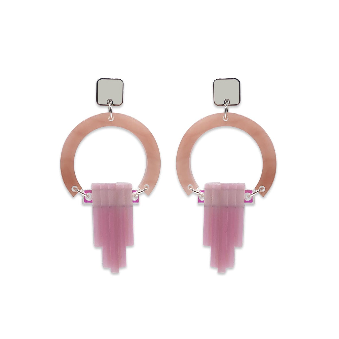Art Deco Chandelier Earrings - Antique Rose, Iridescent & Baby Pink