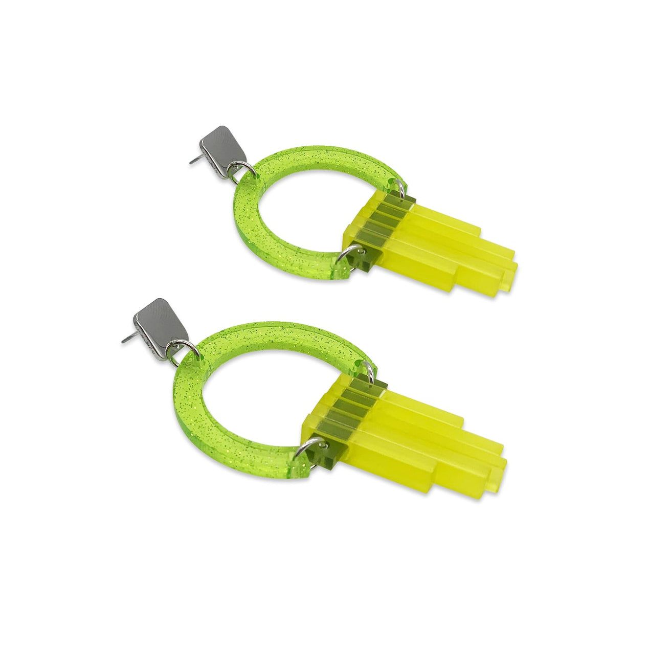 Art Deco Chandelier Earrings - Green Glitter, Lime Zest & Citrus