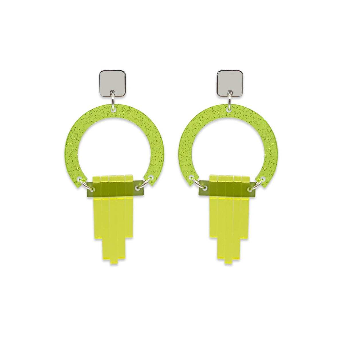 Art Deco Chandelier Earrings - Green Glitter, Lime Zest & Citrus