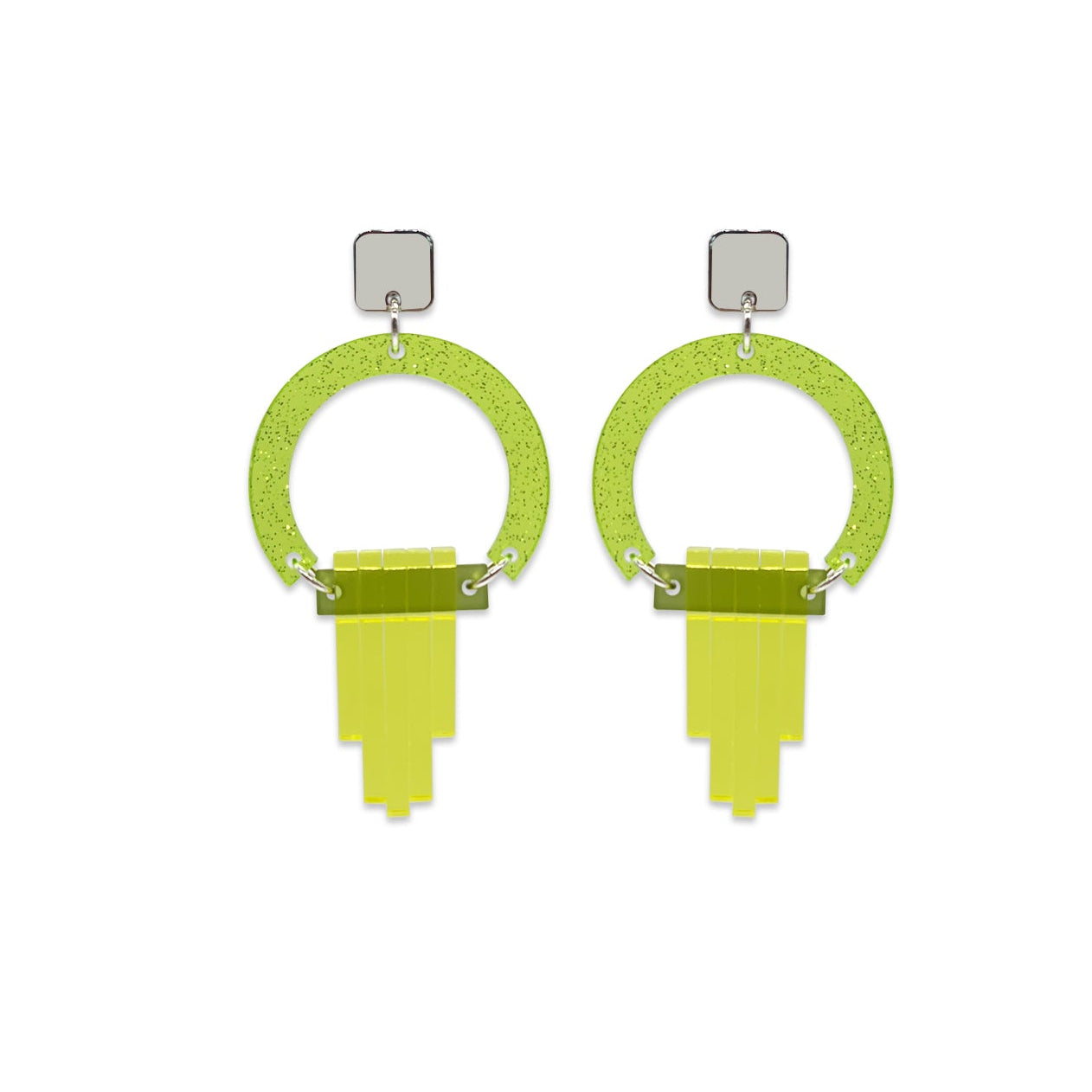 Art Deco Chandelier Earrings - Green Glitter, Lime Zest & Citrus