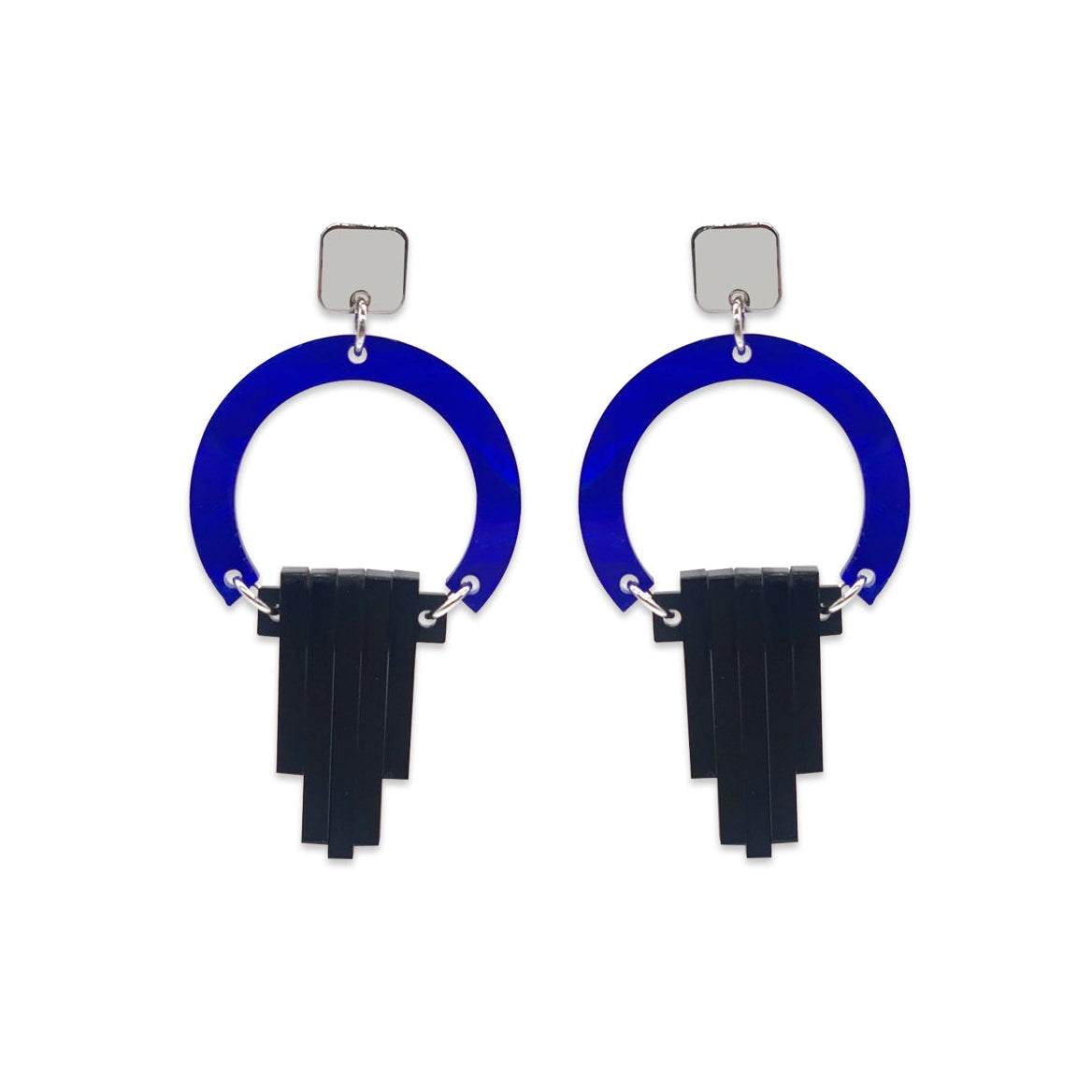 Art Deco Chandelier Earrings - Royal Blue Swirl & Midnight Black