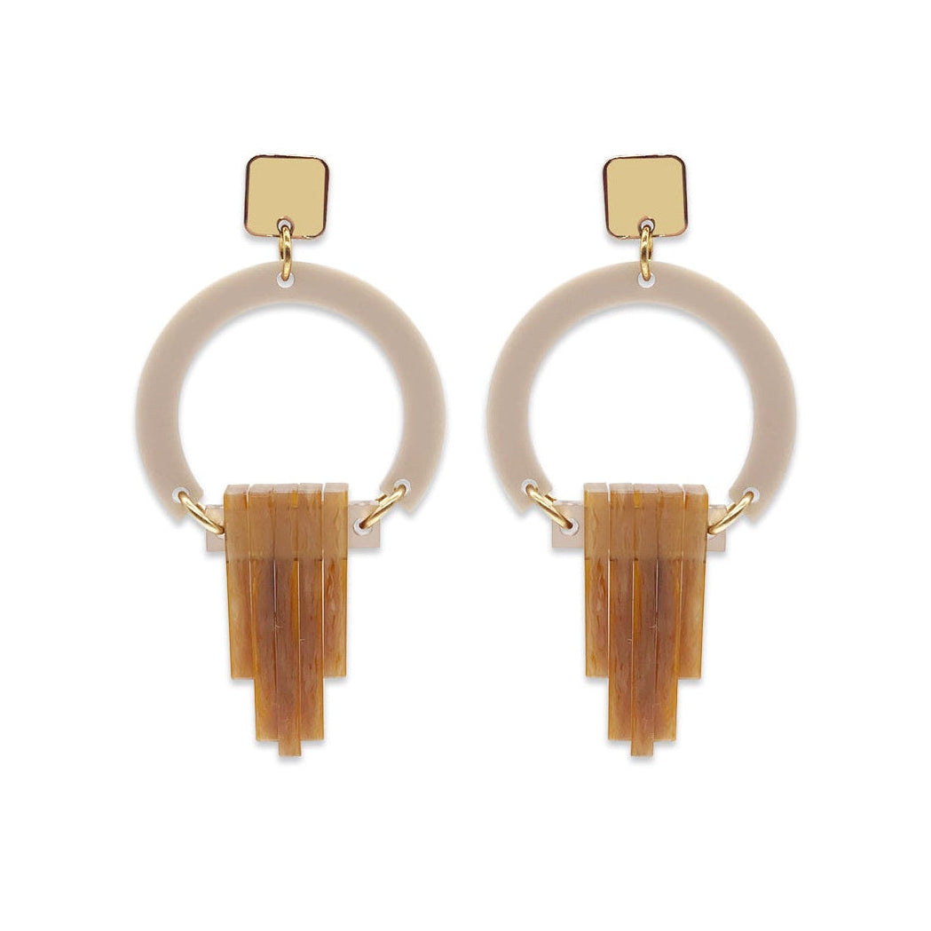 Art Deco Chandelier Earrings - Sandstone, Champagne & Mocha Mousse