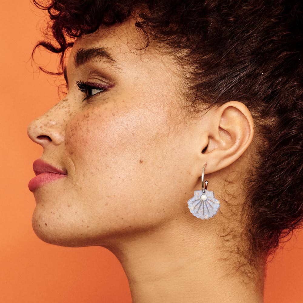 Shell Hoop Earrings - Blue Shell
