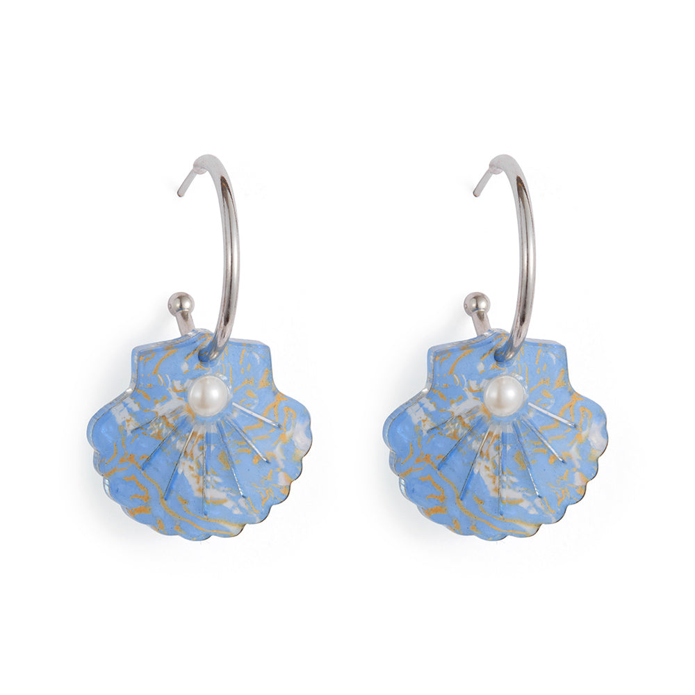 Shell Hoop Earrings - Blue Shell