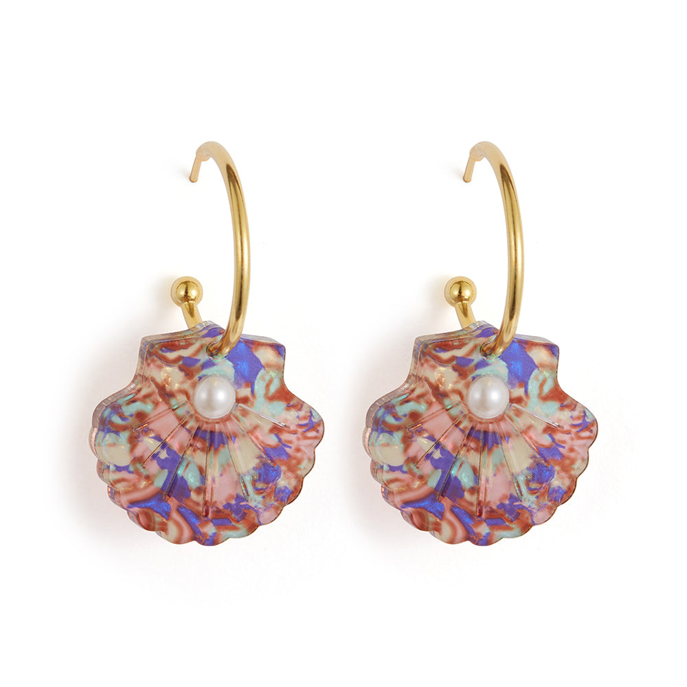 Shell Hoop Earrings - Blue Splatter