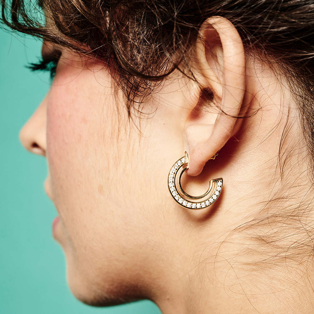 Double Hoop Earrings Small - Sterling Silver & Cubic Zirconia