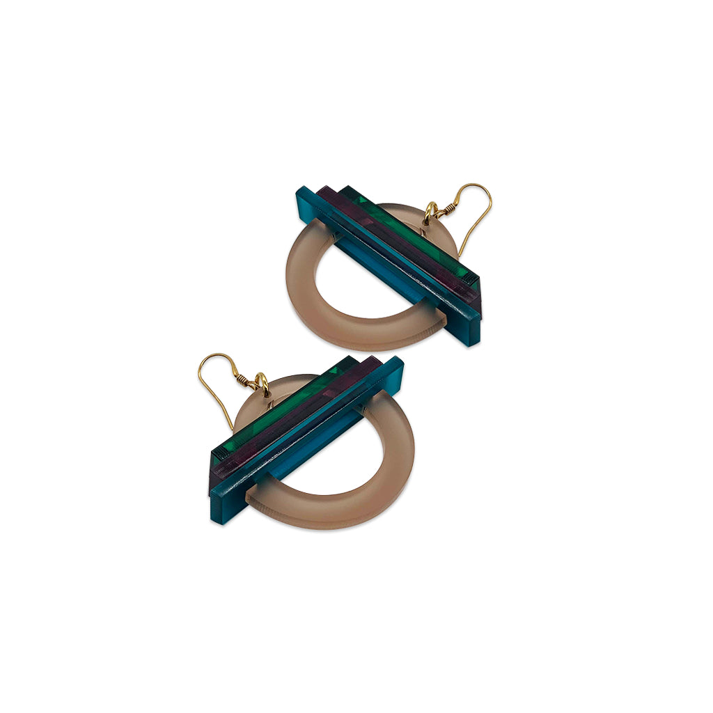 Small Saturn Earrings - Champagne, Azure, Emerald & Plum