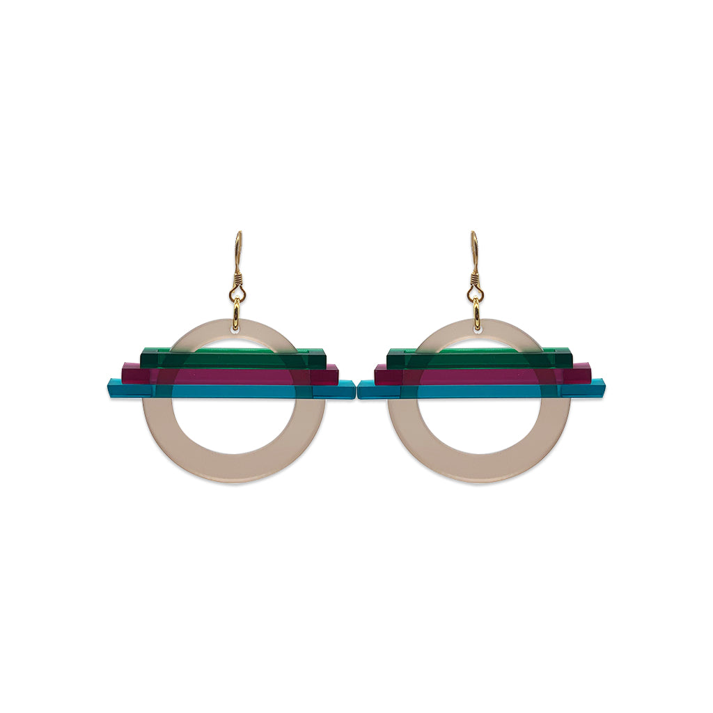 Small Saturn Earrings - Champagne, Azure, Emerald & Plum