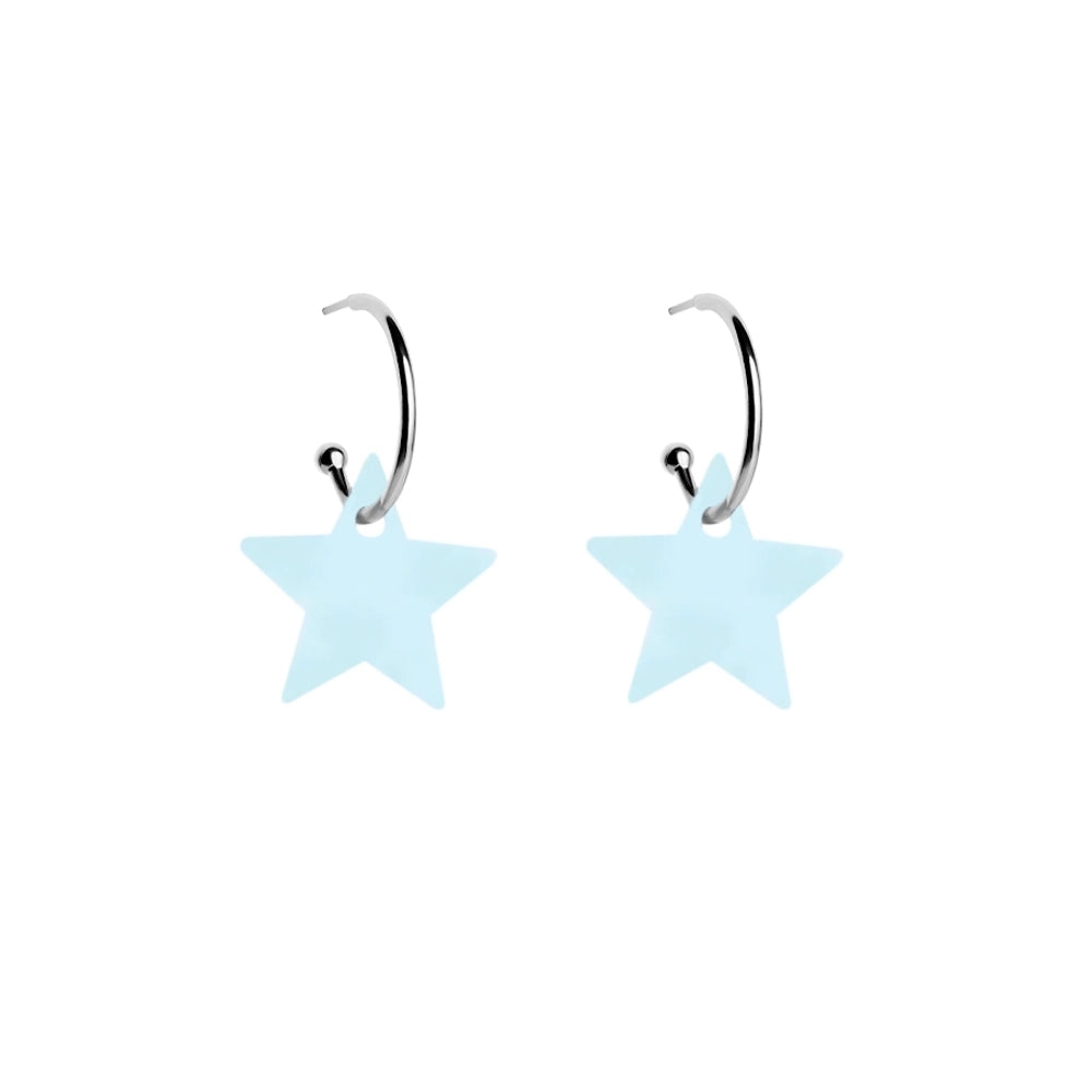 Star Hoop Earrings - Light Blue