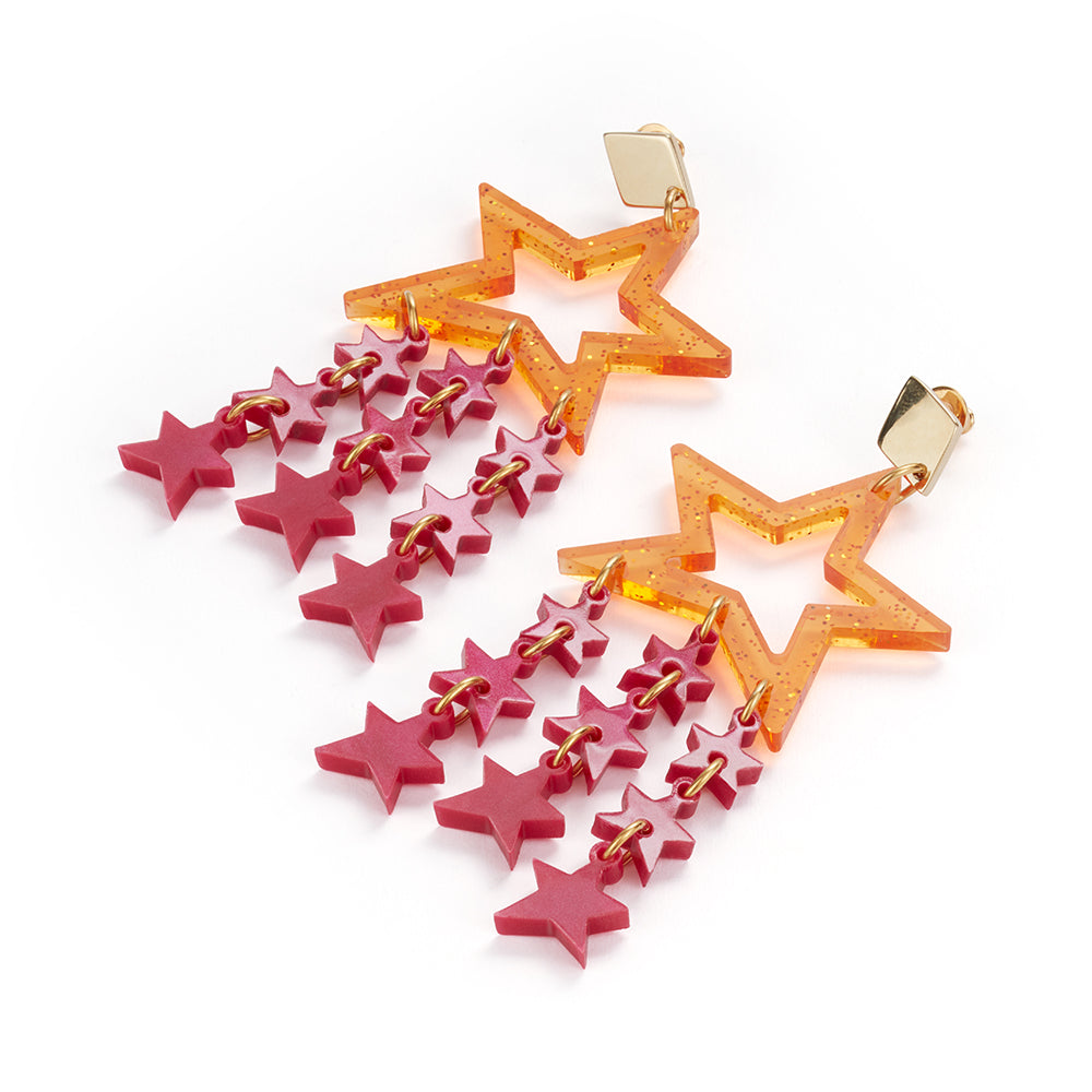 Star Chandelier Earrings - Orange & Cerise