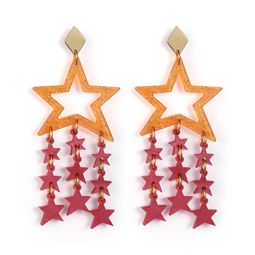 Star Chandelier Earrings - Orange & Cerise