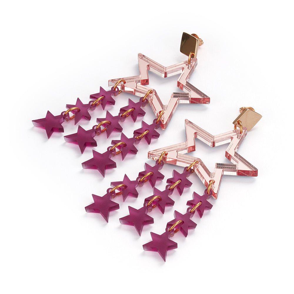 Star Chandelier Earrings - Rose Mirror & Plum