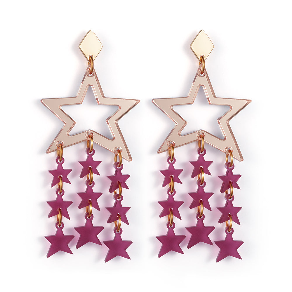 Star Chandelier Earrings - Rose Mirror & Plum