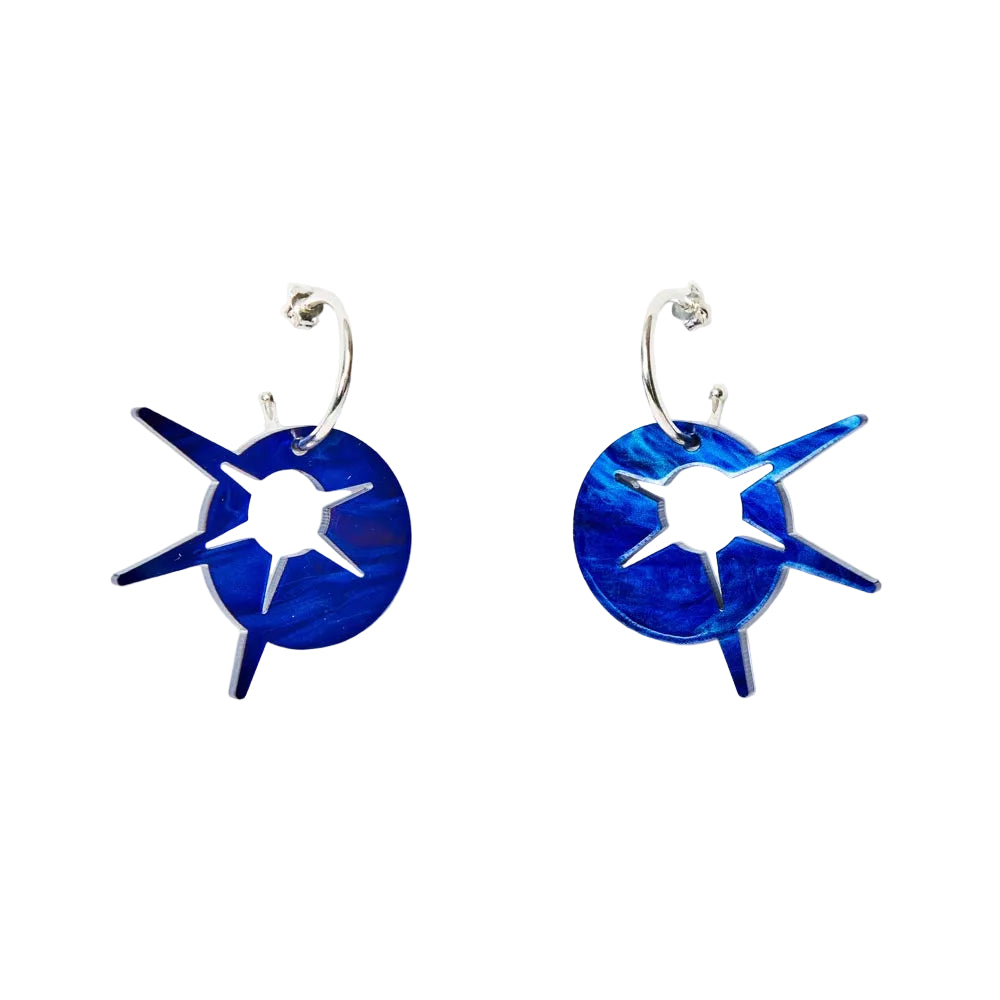 Starburst Hoop Earrings - Blue Swirl