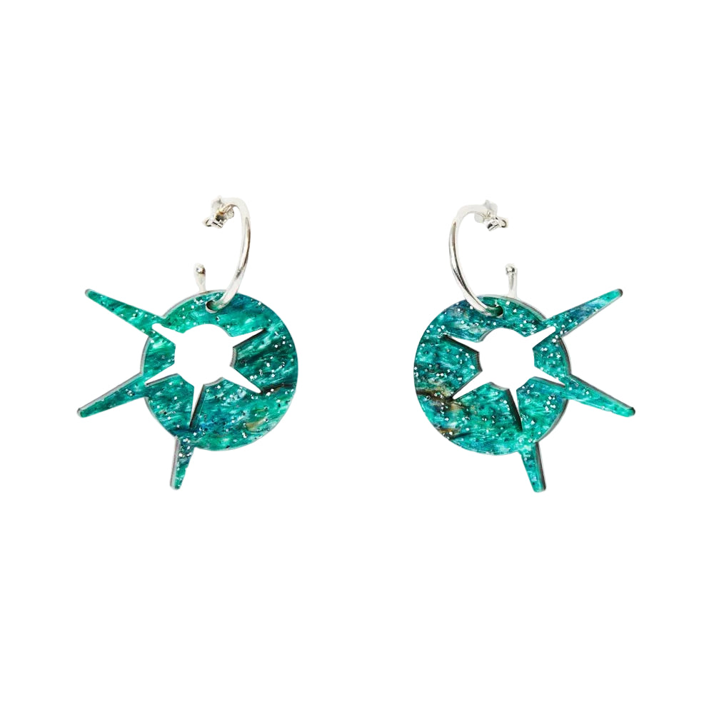 Starburst Hoop Earrings - Green Sparkle