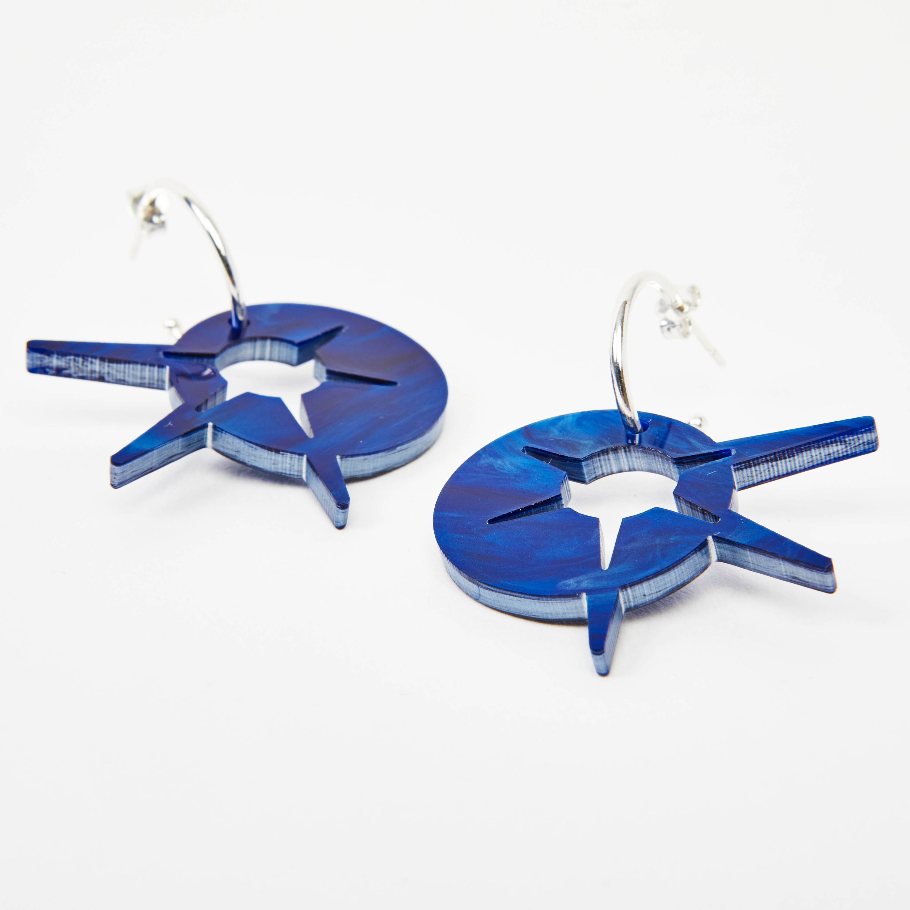 Starburst Hoop Earrings - Blue Swirl
