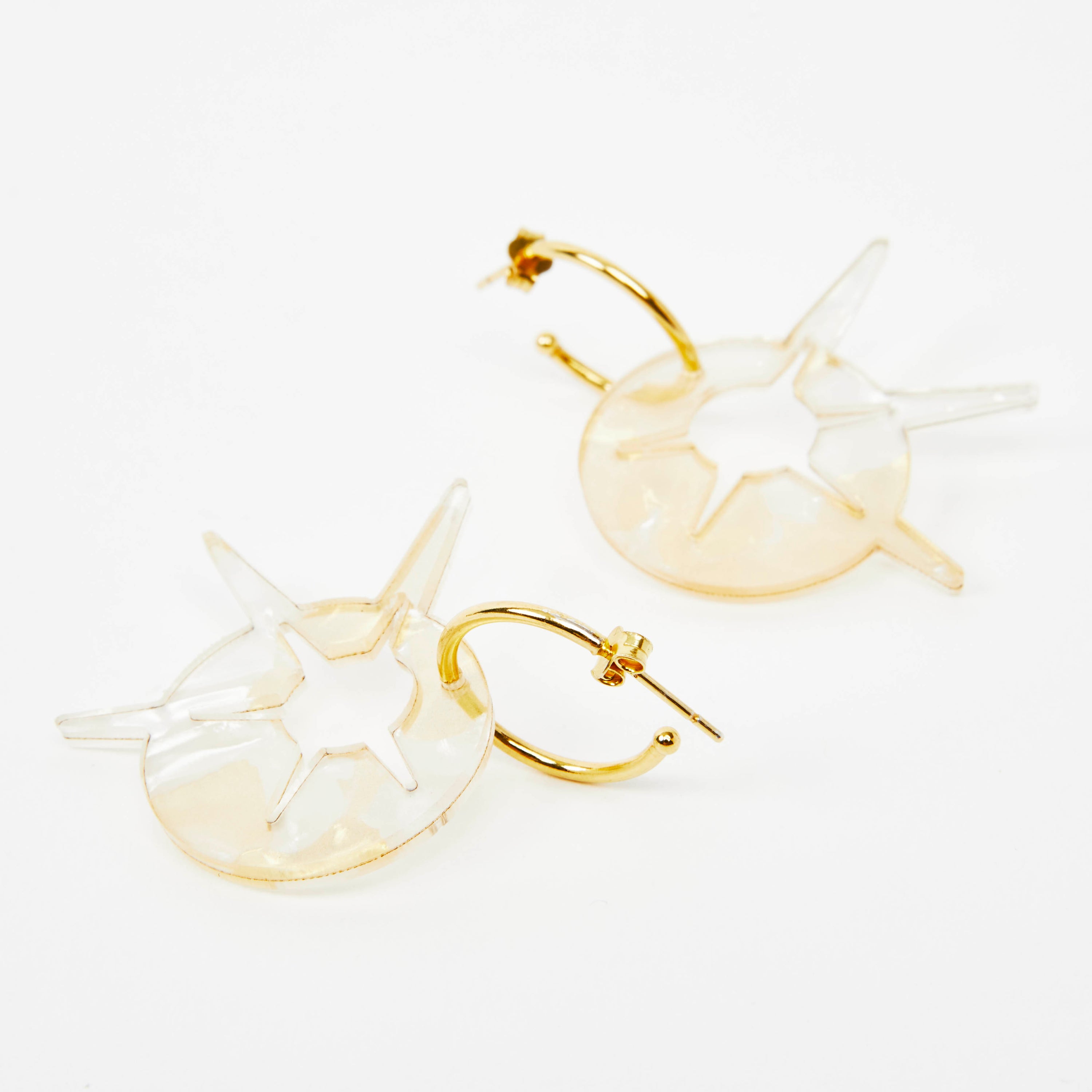 Starburst Hoop Earrings - White & Gold Confetti