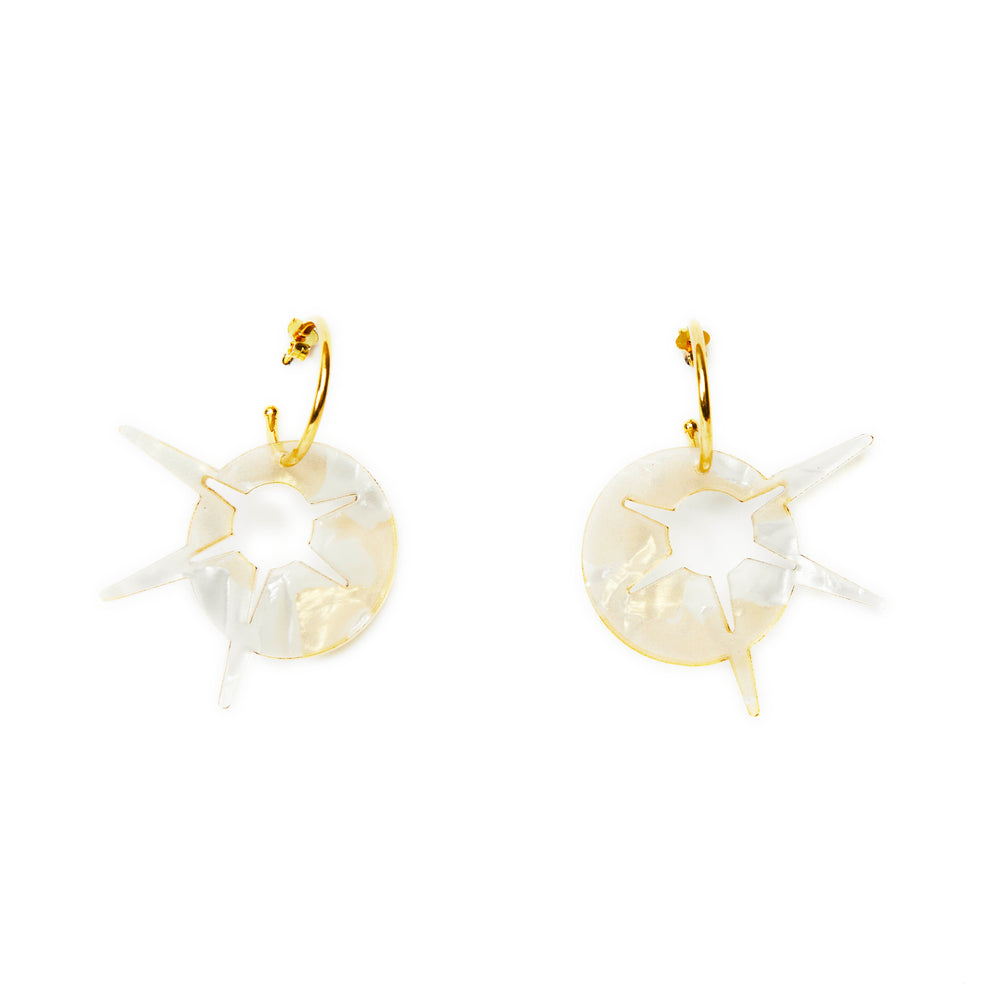 Starburst Hoop Earrings - White & Gold Confetti
