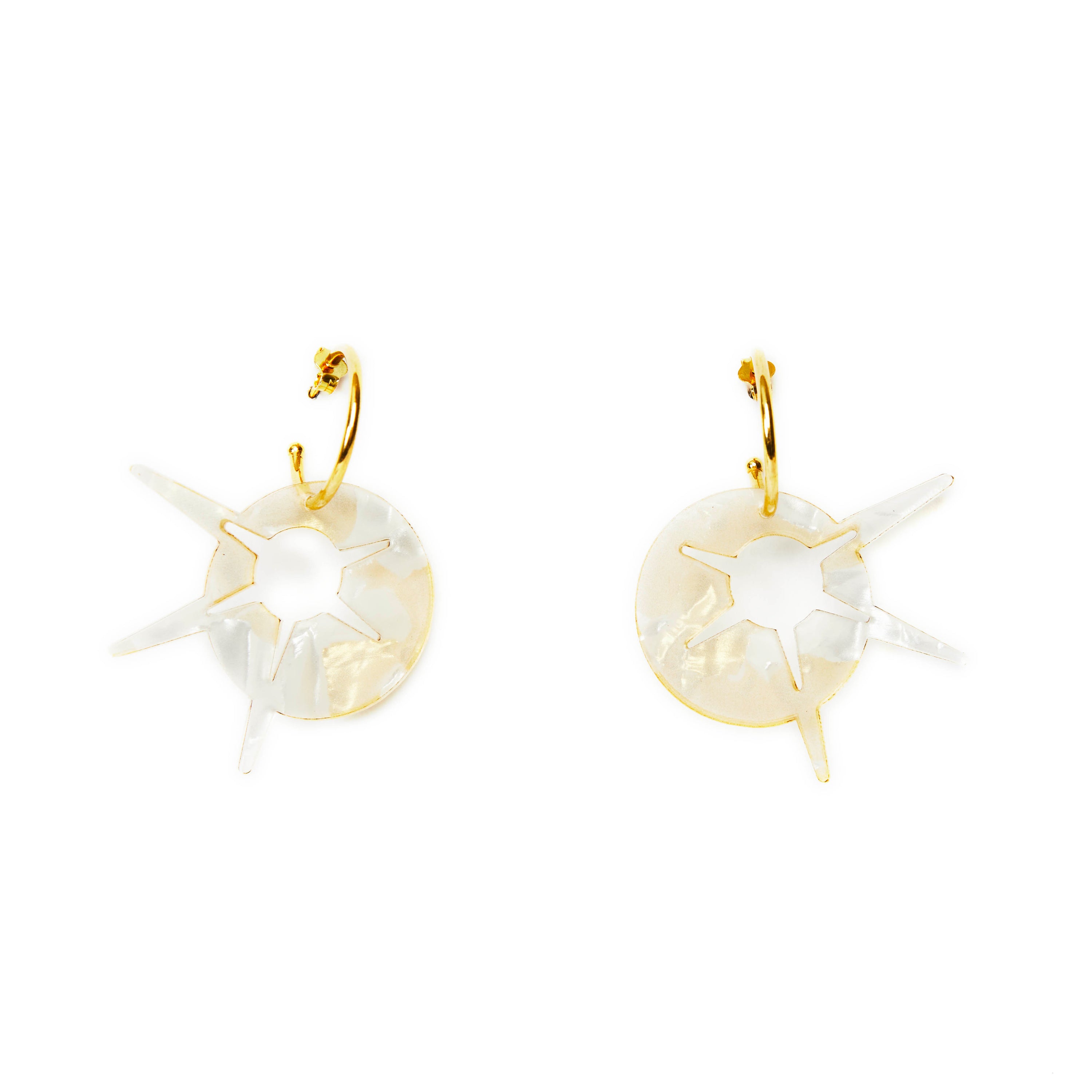Starburst Hoop Earrings - White & Gold Confetti