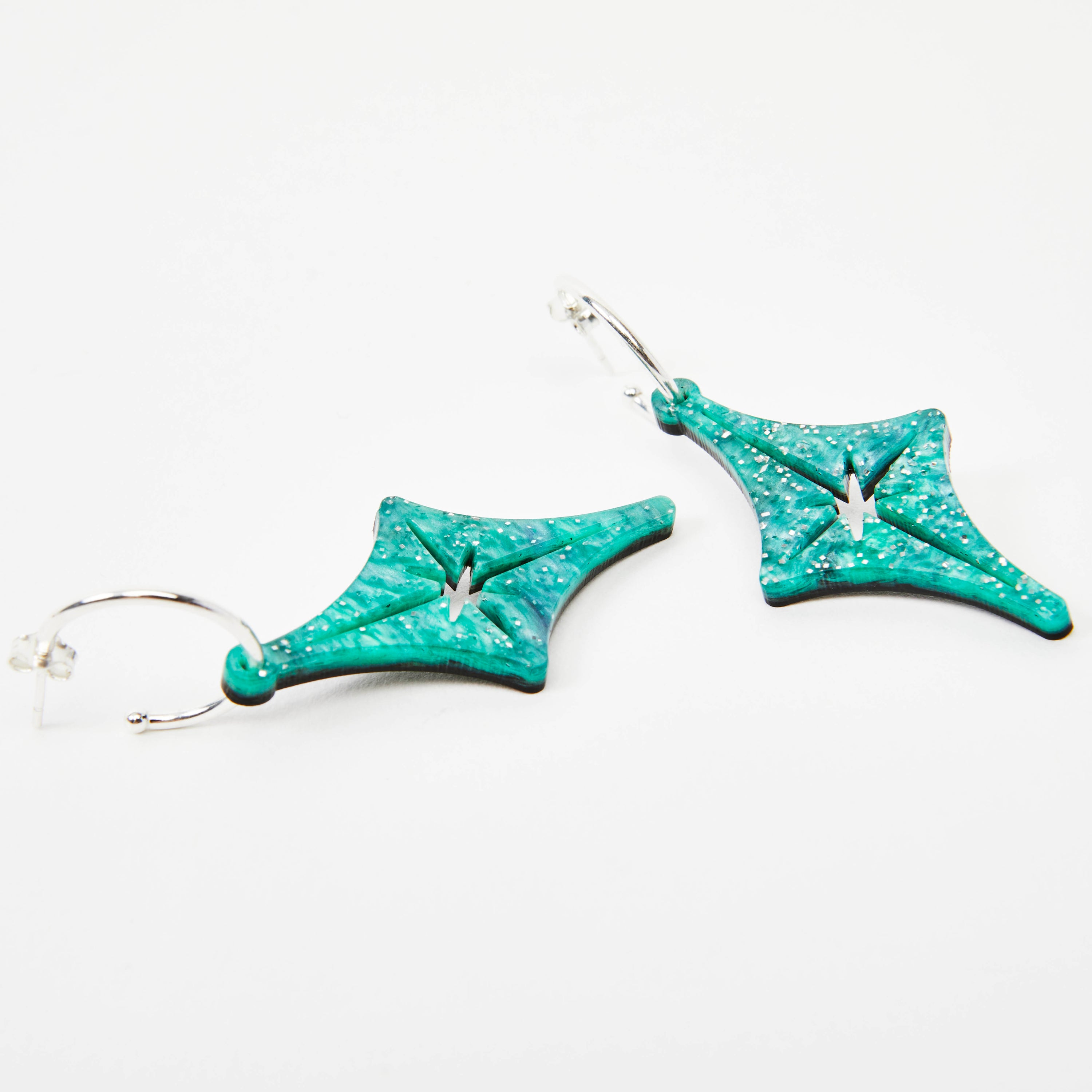 Starlight Hoop Earrings - Green Sparkle