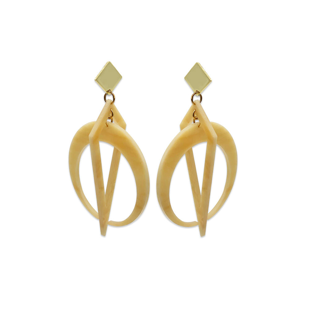 Statement Crescent Hoops - Caramel Marble