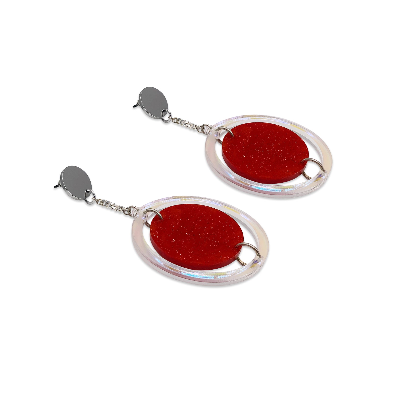 Statement Orbital Earrings - Sienna Red & Iridescent