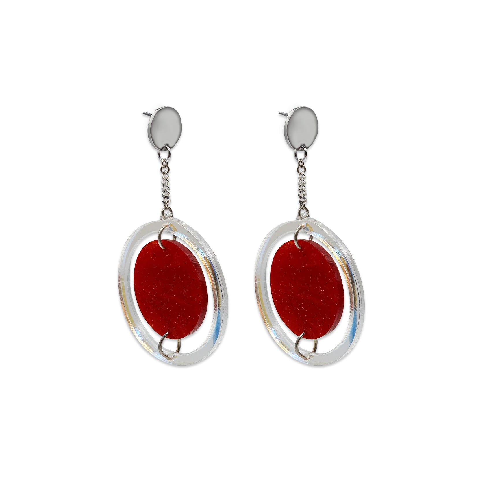 Statement Orbital Earrings - Sienna Red & Iridescent