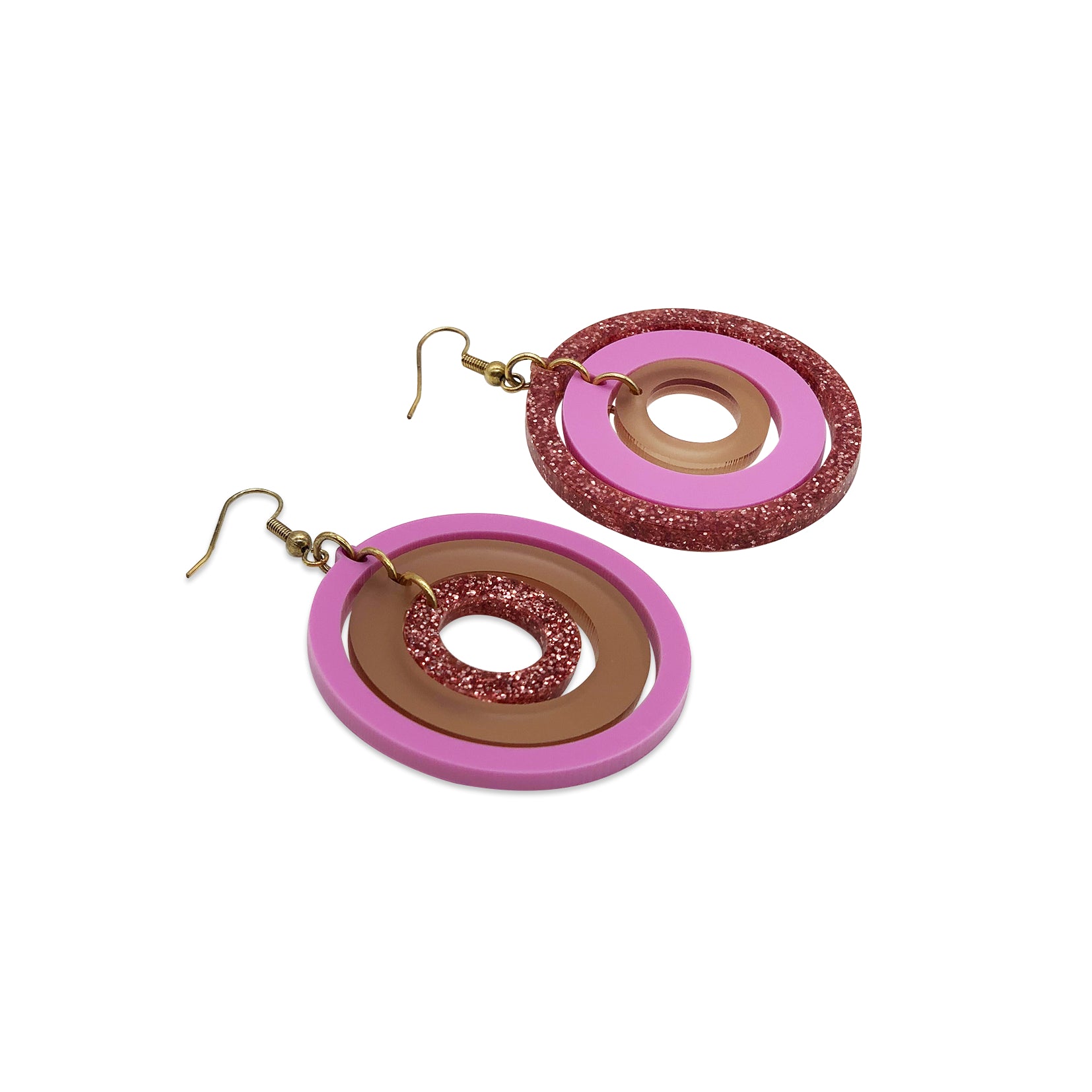 Studio 54 Mismatched Earrings - Pink Glitter, Champagne & Pink Gloss