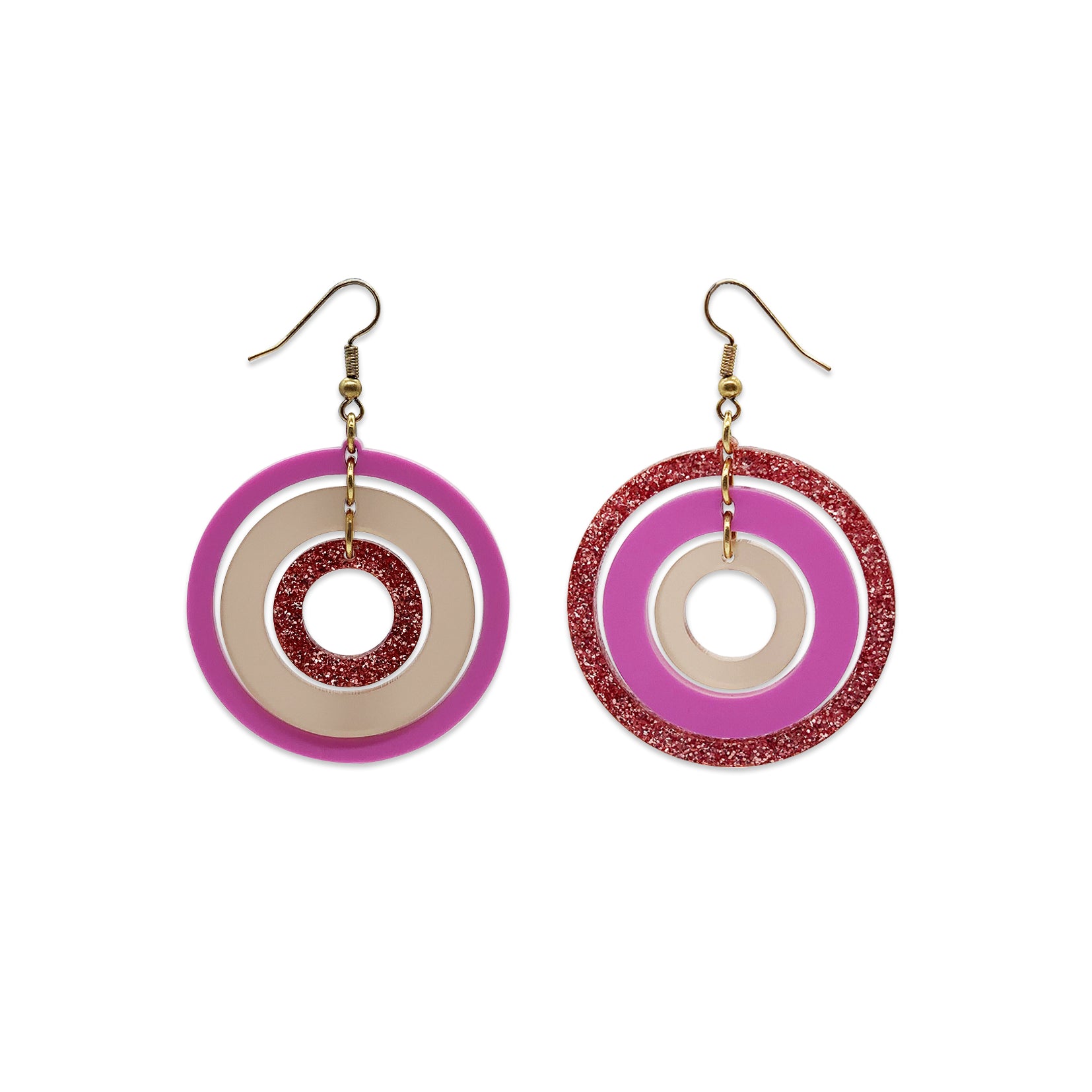 Studio 54 Mismatched Earrings - Pink Glitter, Champagne & Pink Gloss