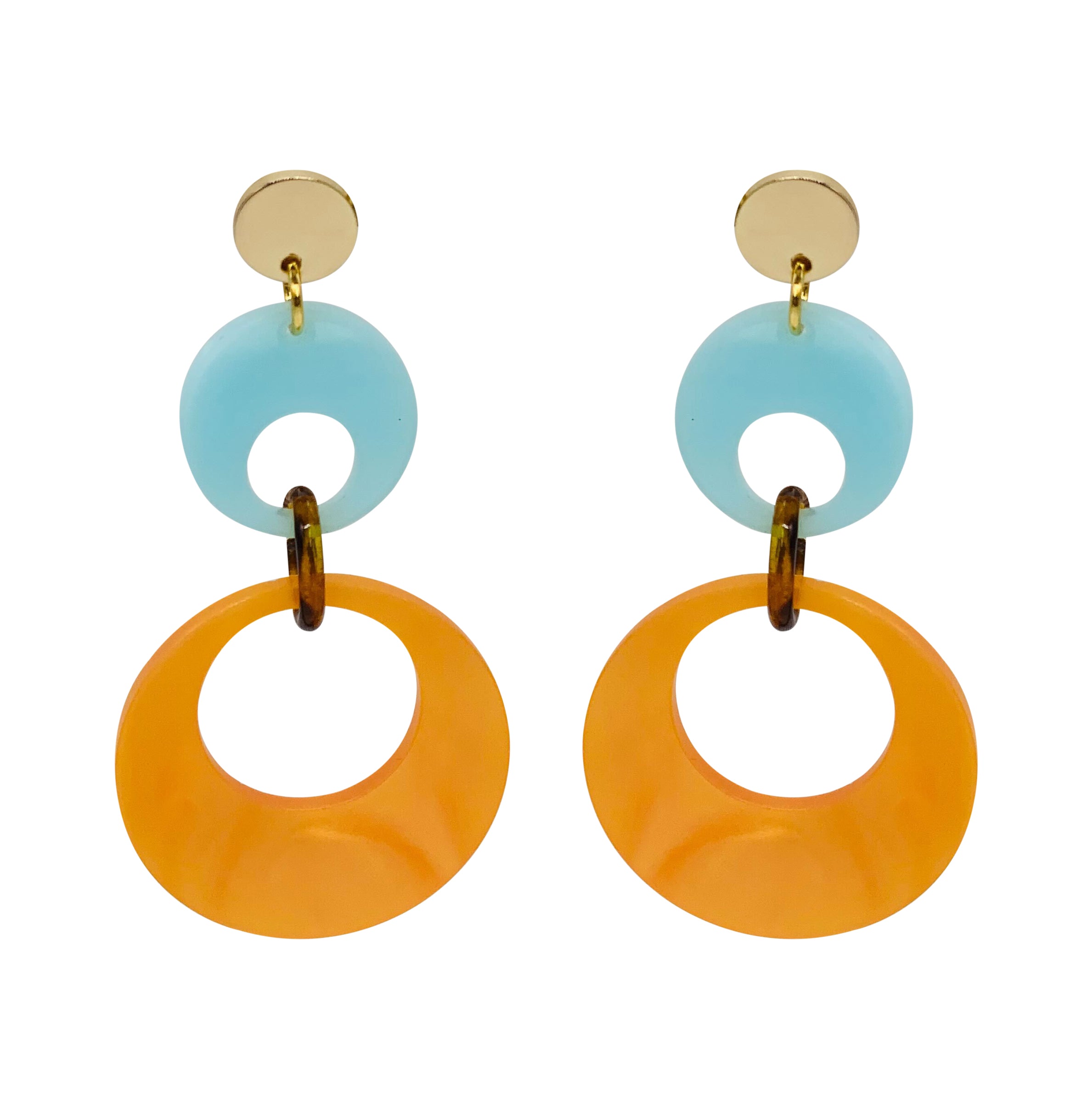 Swinging Circle Drop Earrings - Orange Pearl & Island Blue