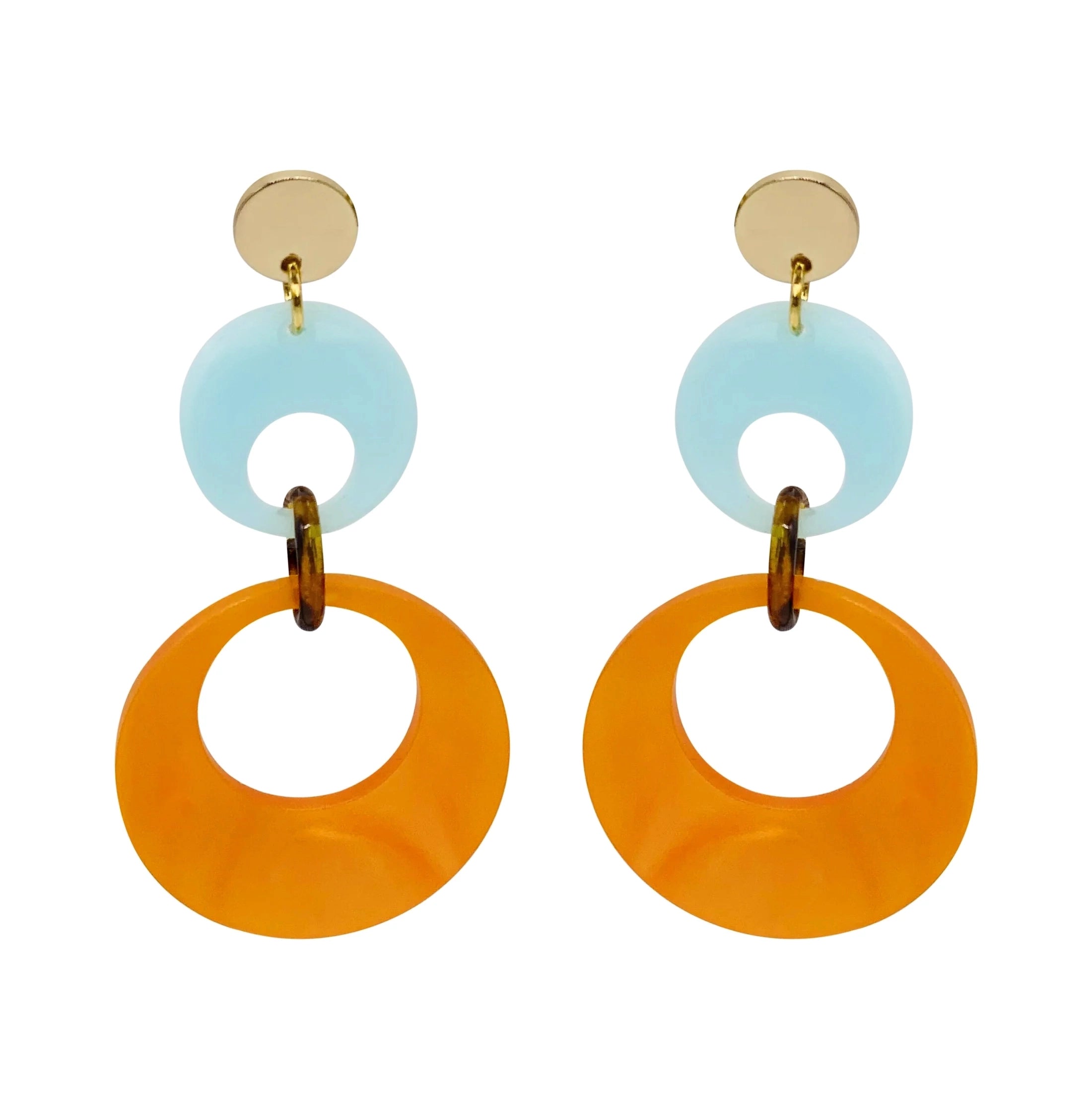 Swinging Circle Drop Earrings - Orange Pearl & Island Blue