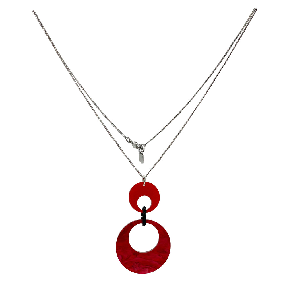 Swinging Circle Pendant - Pink Swirl & Royal Red