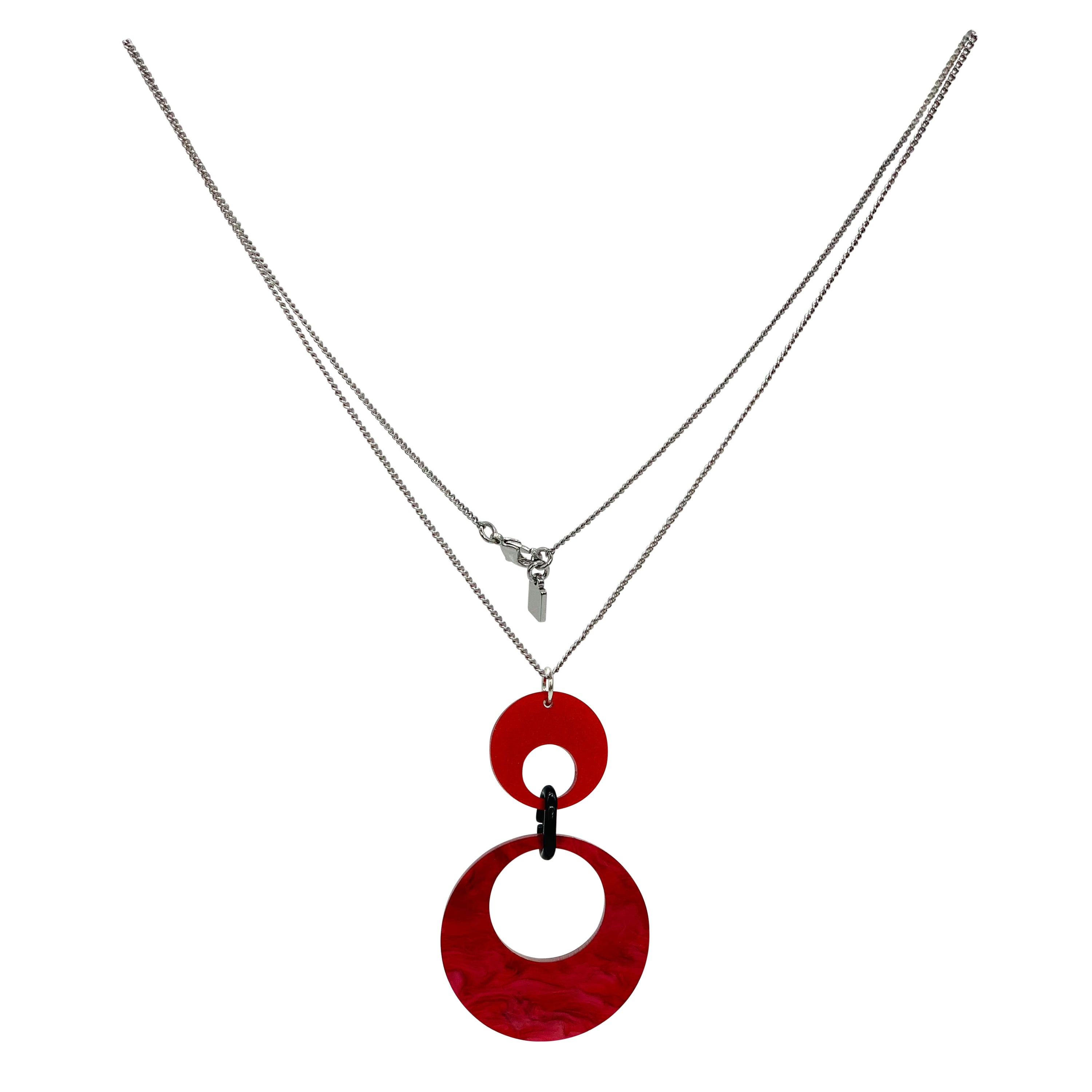 Swinging Circle Pendant - Pink Swirl & Royal Red