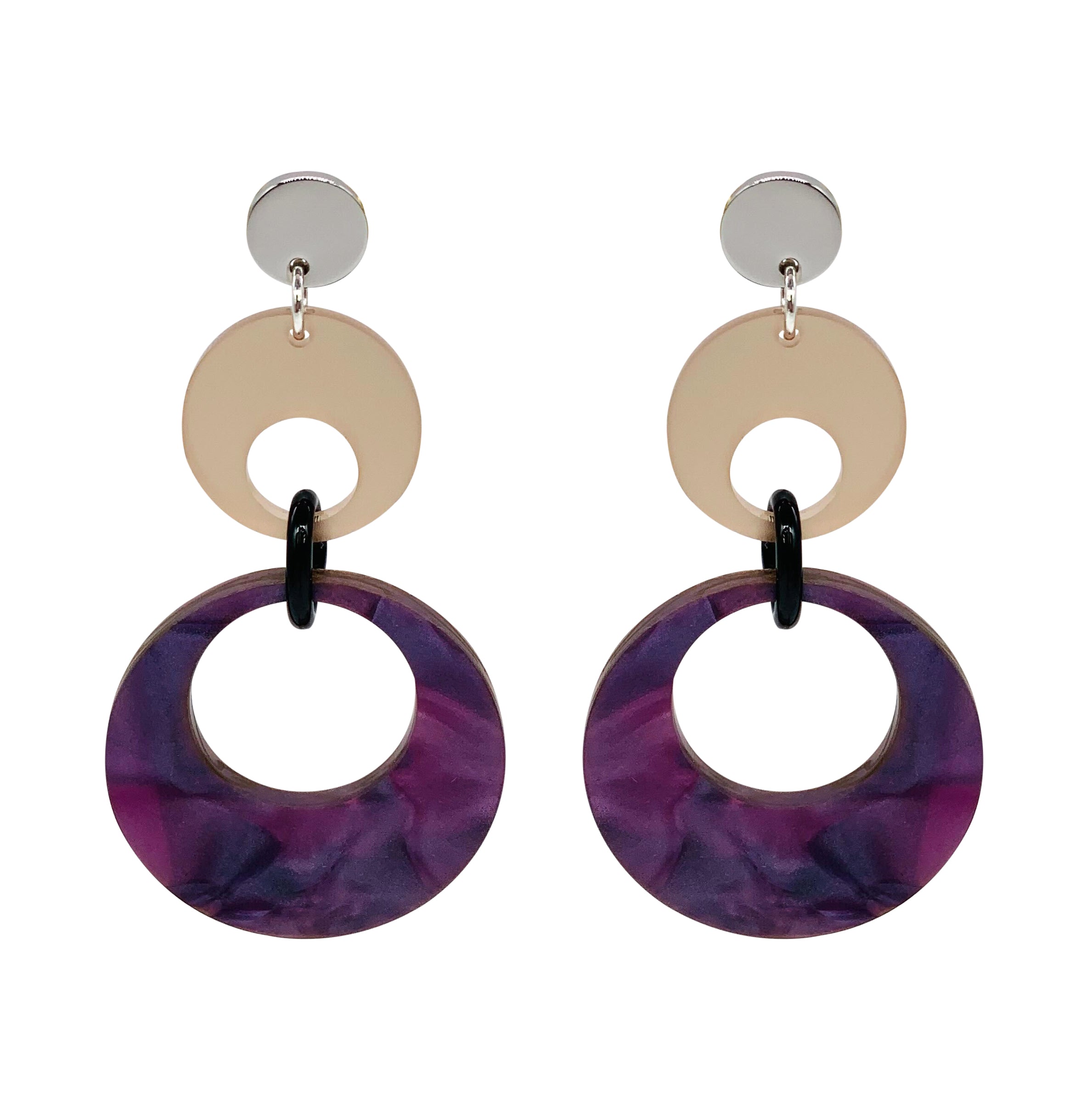 Swinging Circle Drop Earrings - Amethyst Pearl & Champagne