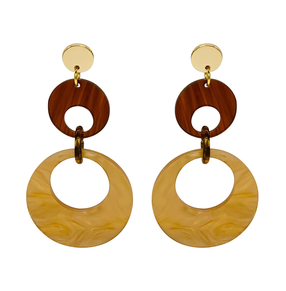 Swinging Circle Drop Earrings - Caramel swirl & Tortoiseshell