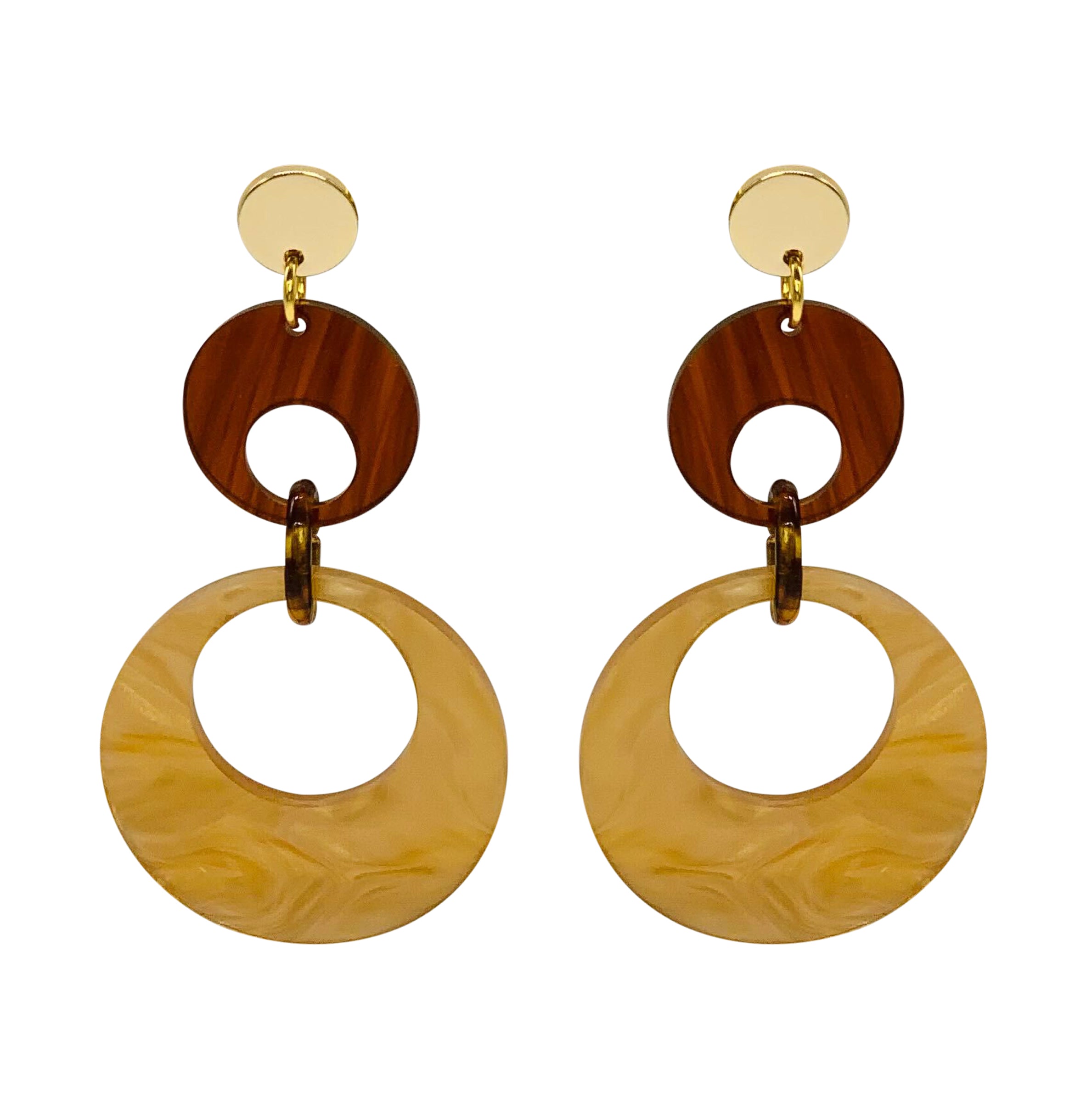 Swinging Circle Drop Earrings - Caramel swirl & Tortoiseshell