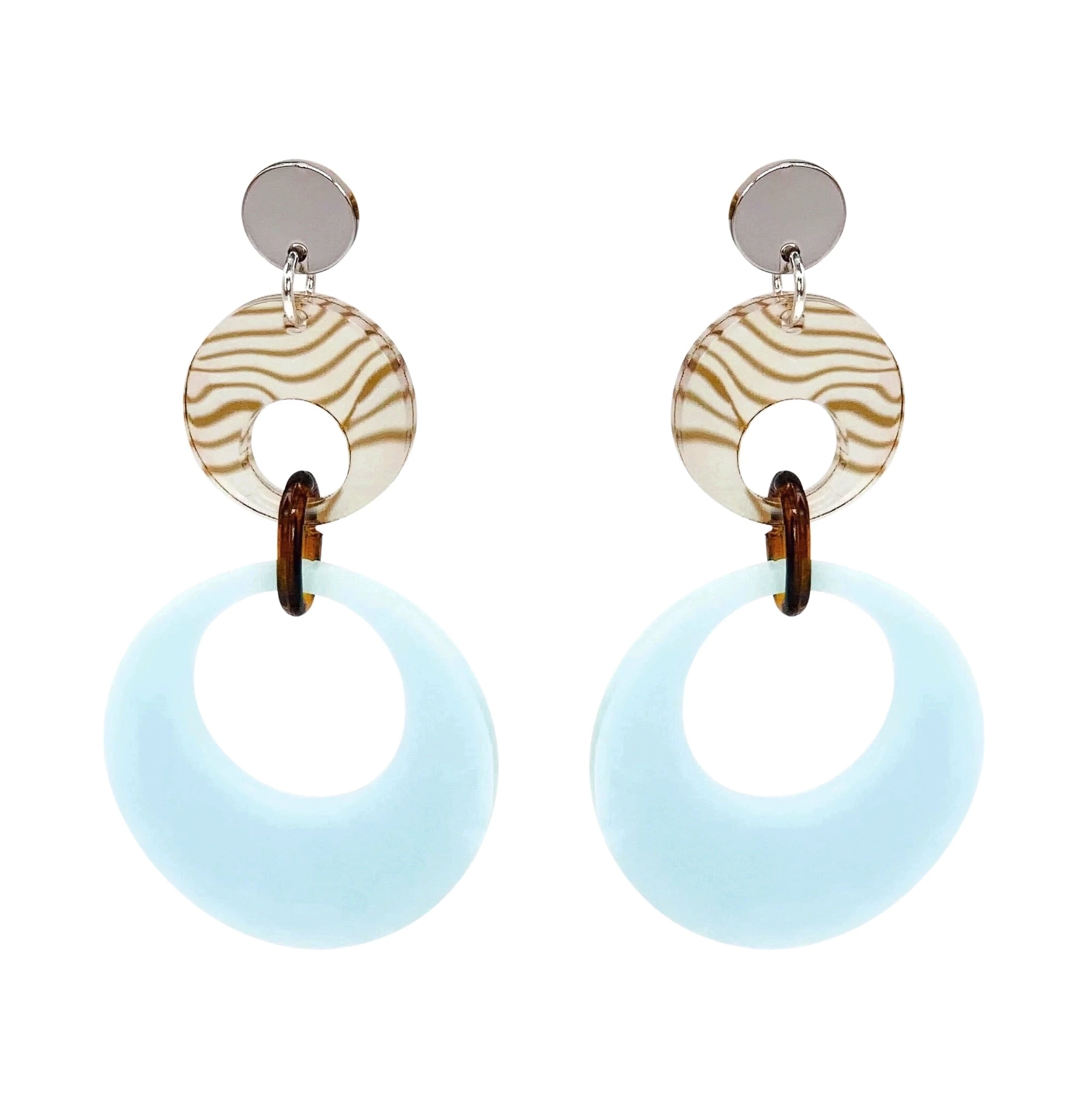 Swinging Circle Drop Earrings - Island Blue & Shell