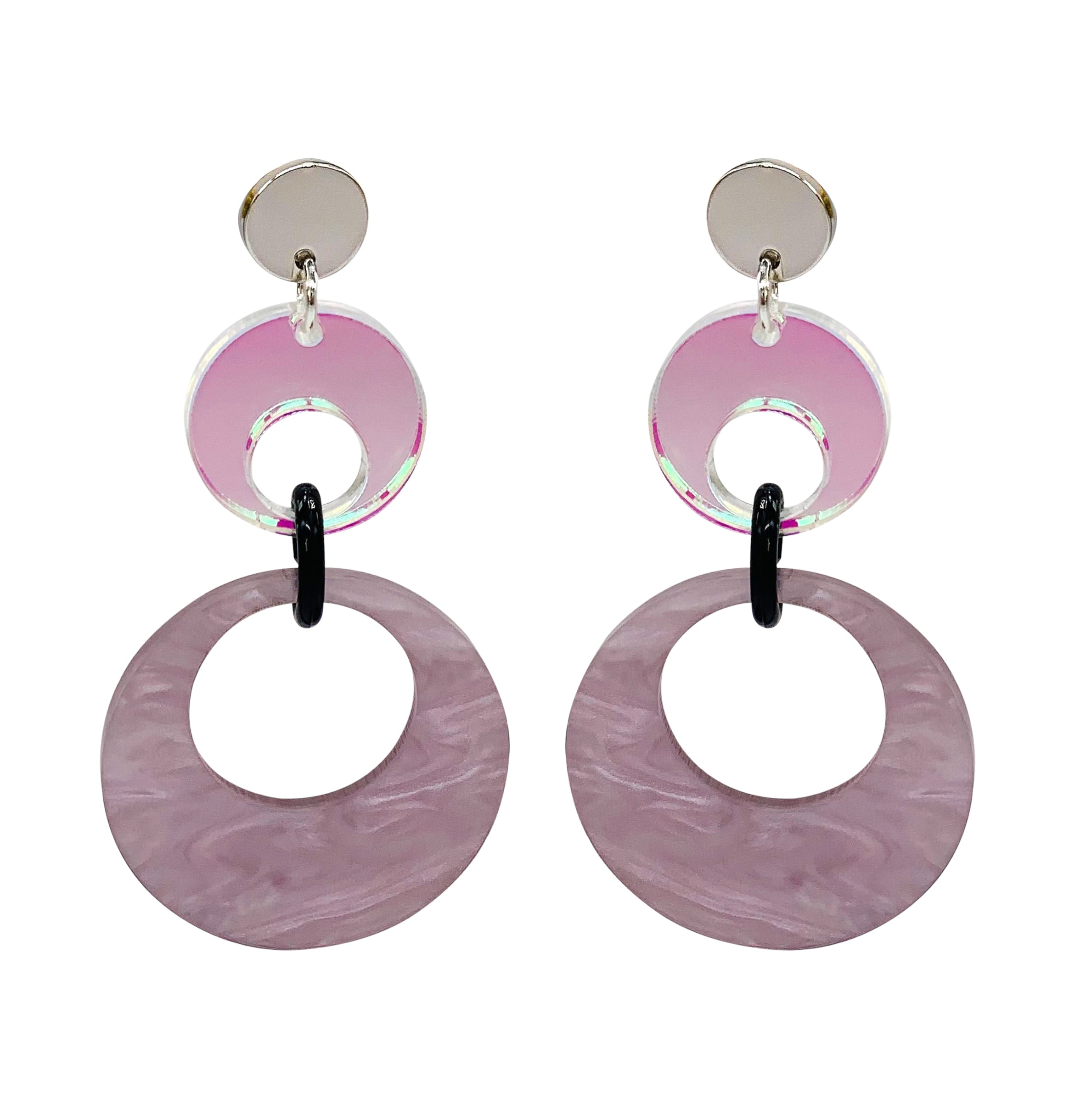 Swinging Circle Drop Earrings - Mauve Pearl & Iridescent