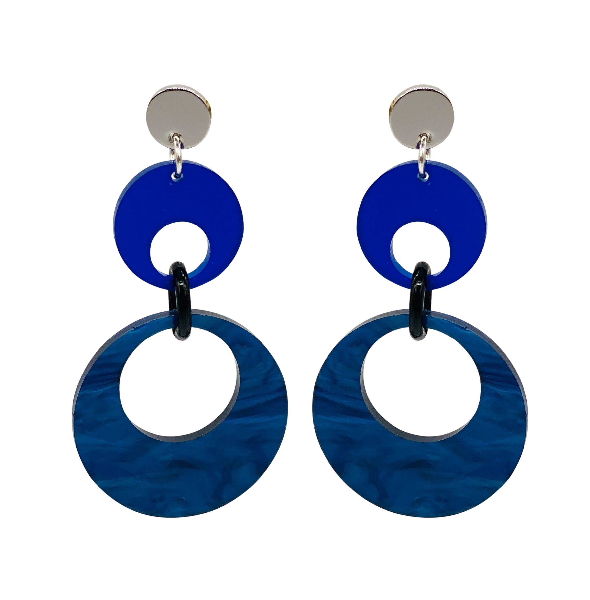 Swinging Circle Drop Earrings - Midnight Blue Swirl & Sapphire
