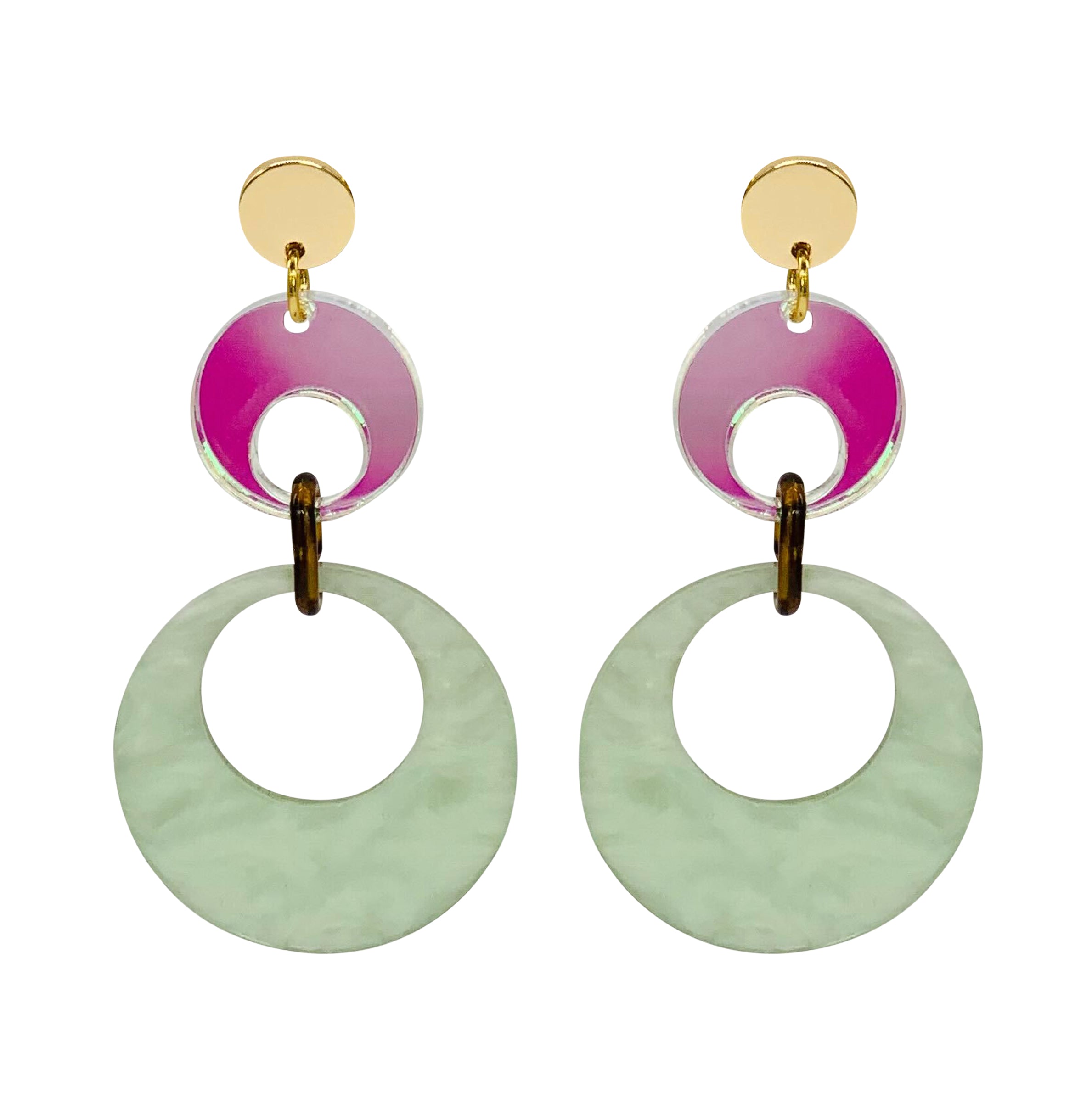 Swinging Circle Drop Earrings - Regent Green & Iridescent
