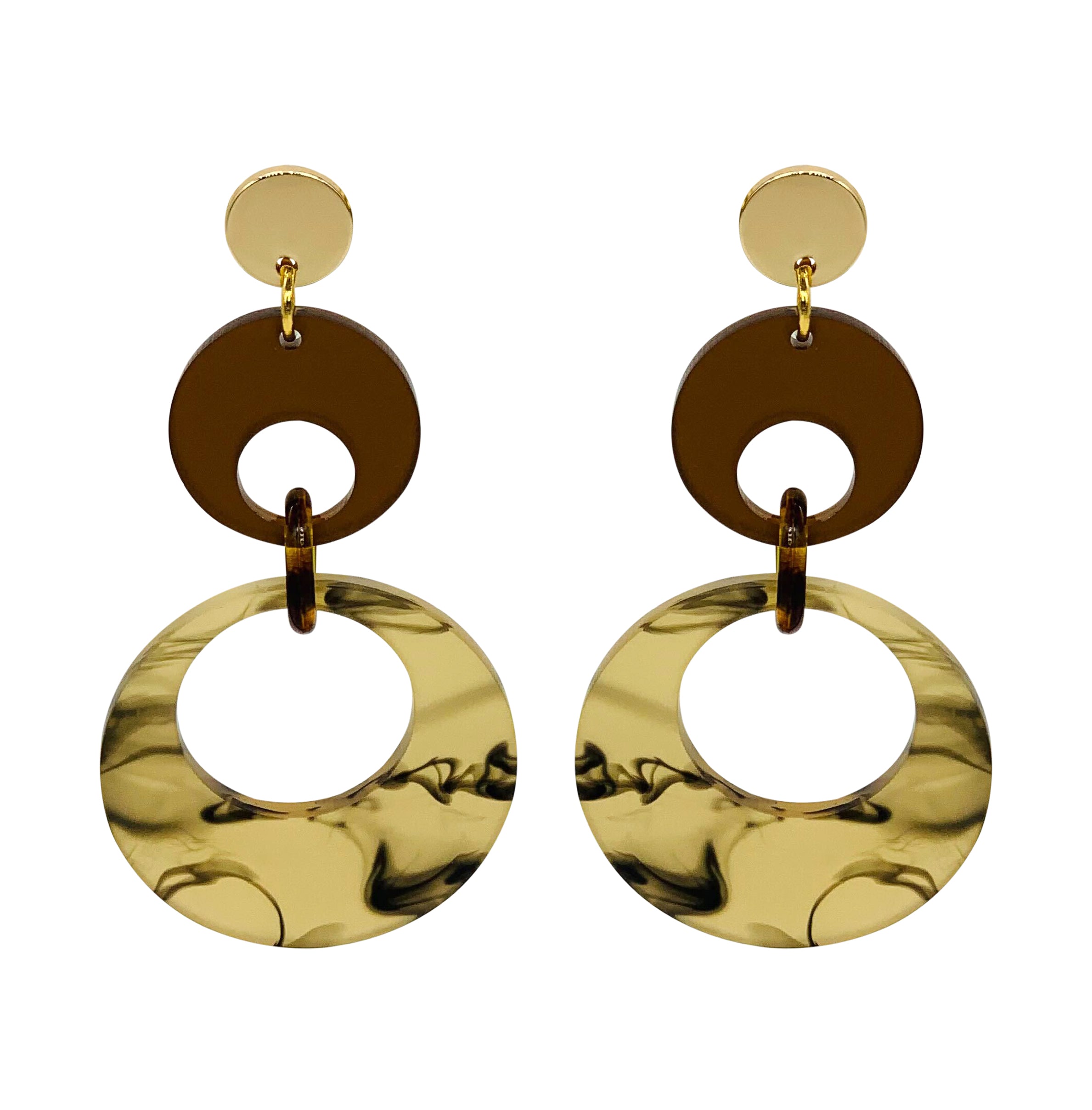 Swinging Circle Drop Earrings - White Tortoiseshell & Earth