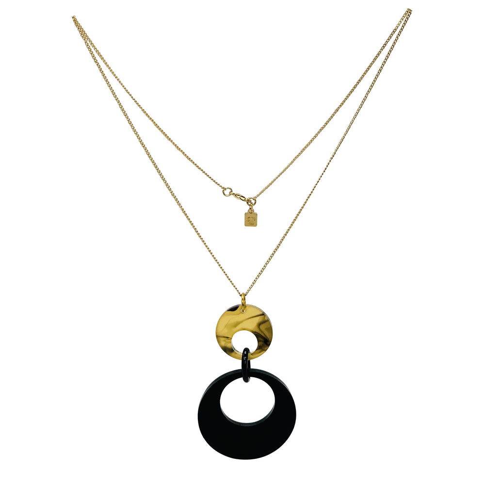 Swinging Circle Pendant - Black & White Tortoiseshell