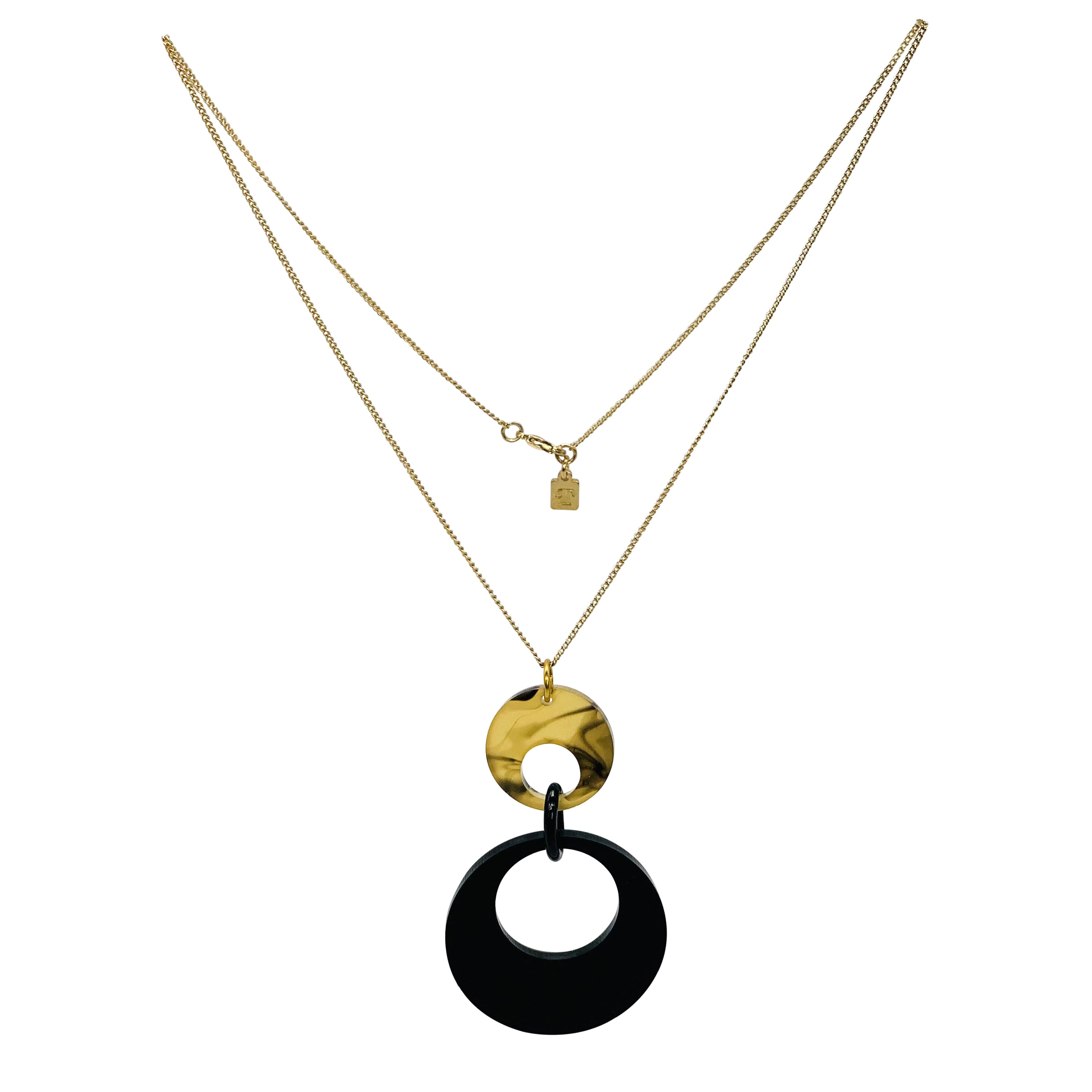 Swinging Circle Pendant - Black & White Tortoiseshell
